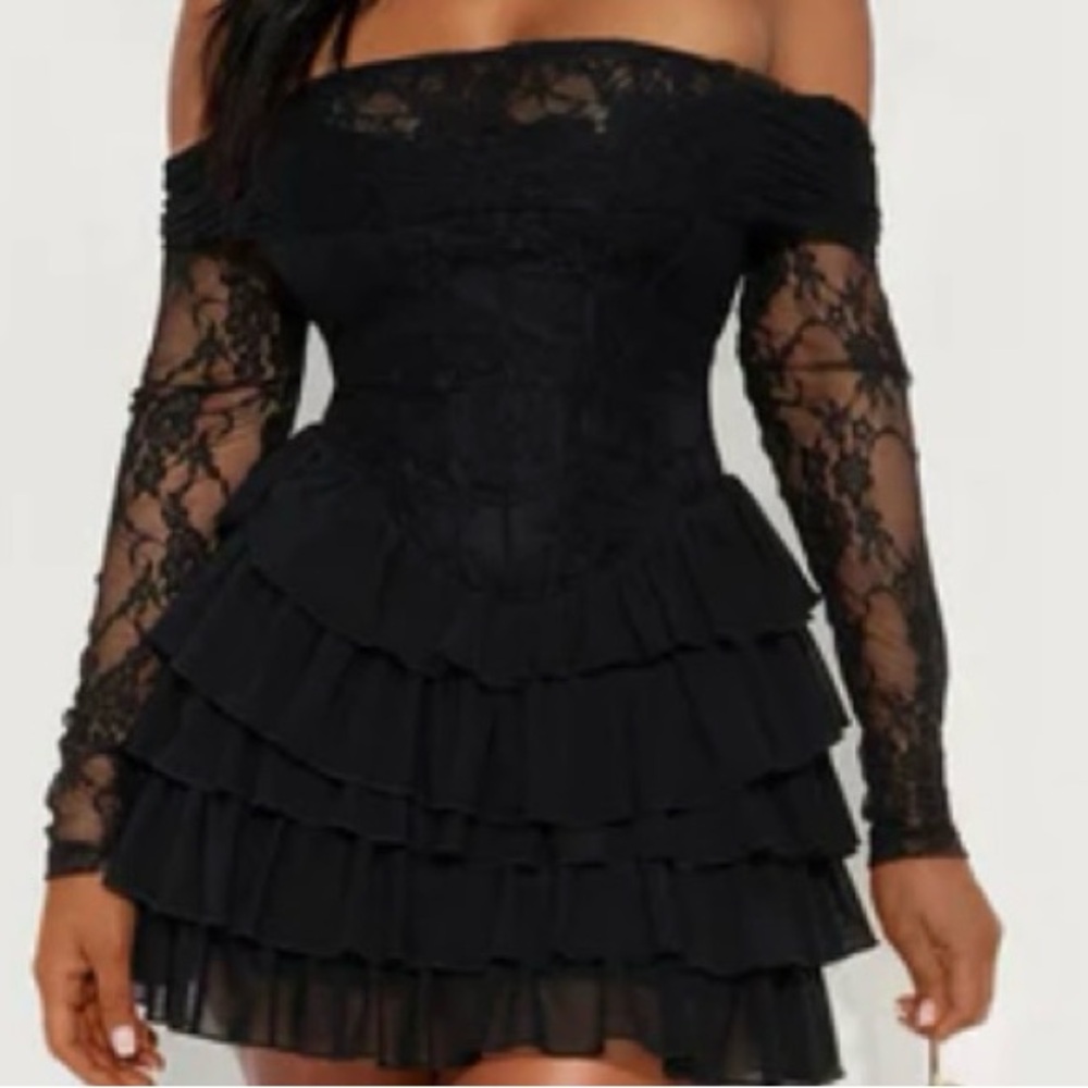 Fashion Nova Black Lace Off-Shoulder Dress